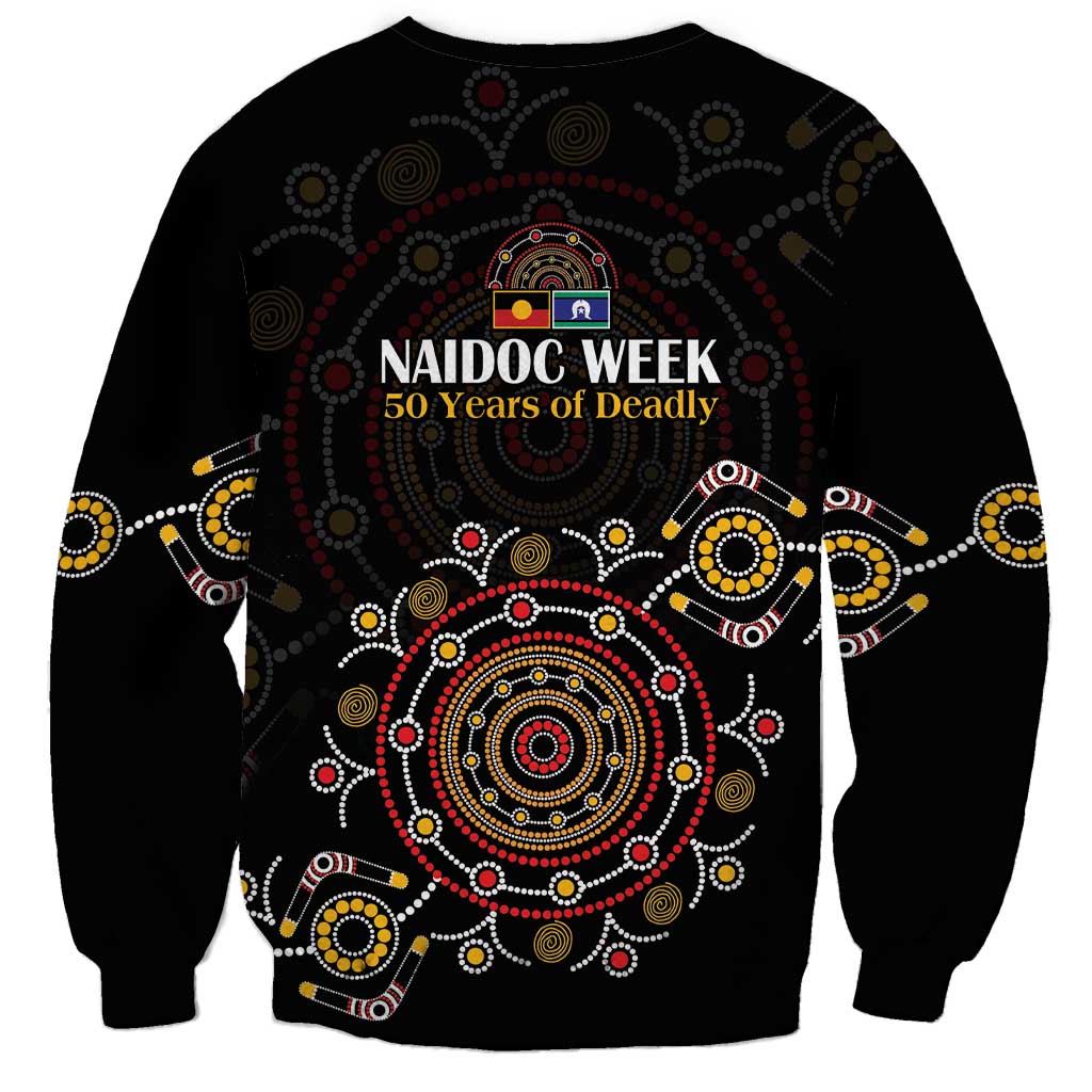 NAIDOC Deadly 50 Years Sweatshirt Aboriginal Black Gold Boomerang Art