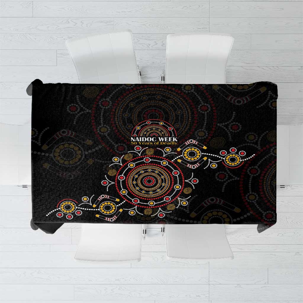 NAIDOC Deadly 50 Years Tablecloth Aboriginal Black Gold Boomerang Art