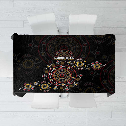 NAIDOC Deadly 50 Years Tablecloth Aboriginal Black Gold Boomerang Art