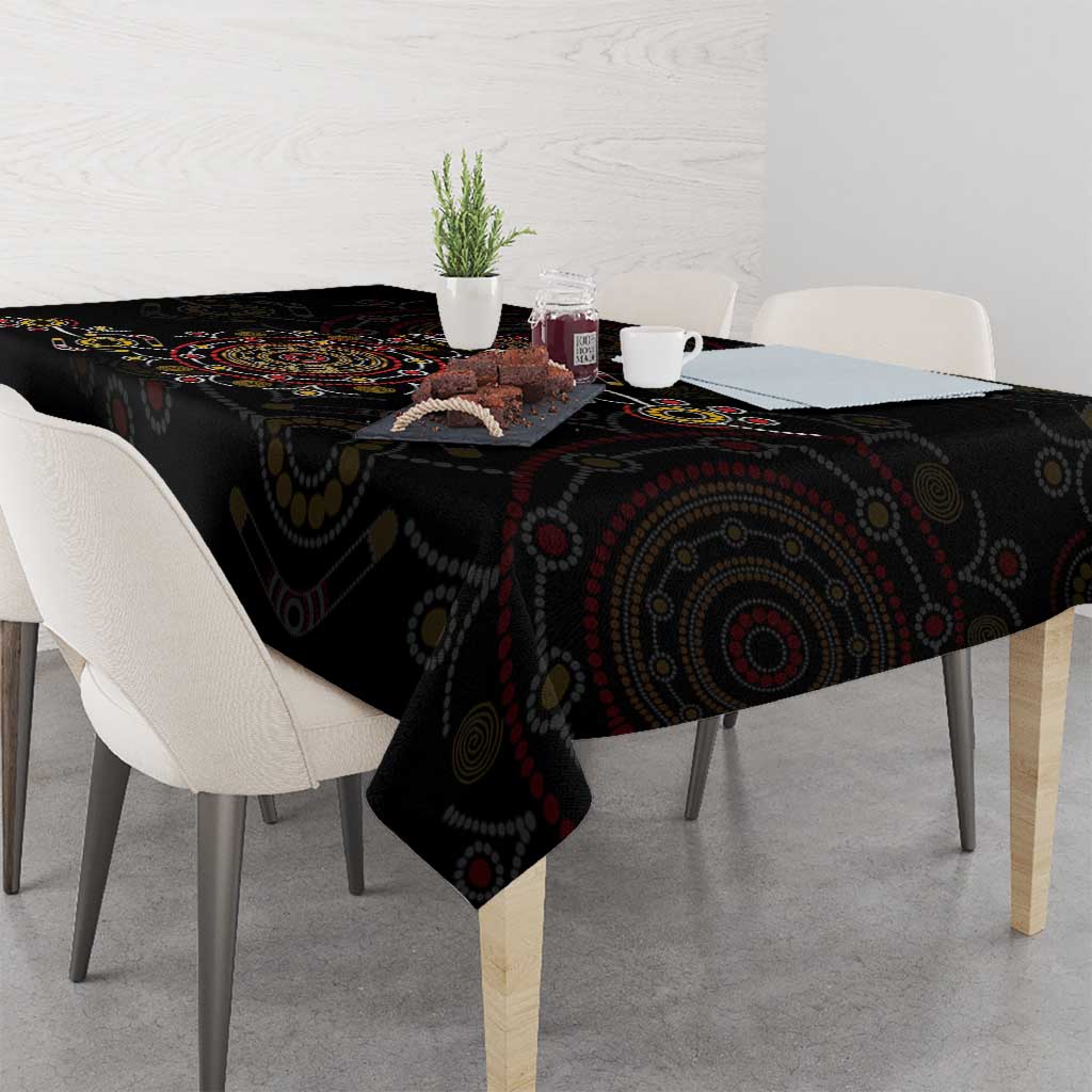 NAIDOC Deadly 50 Years Tablecloth Aboriginal Black Gold Boomerang Art