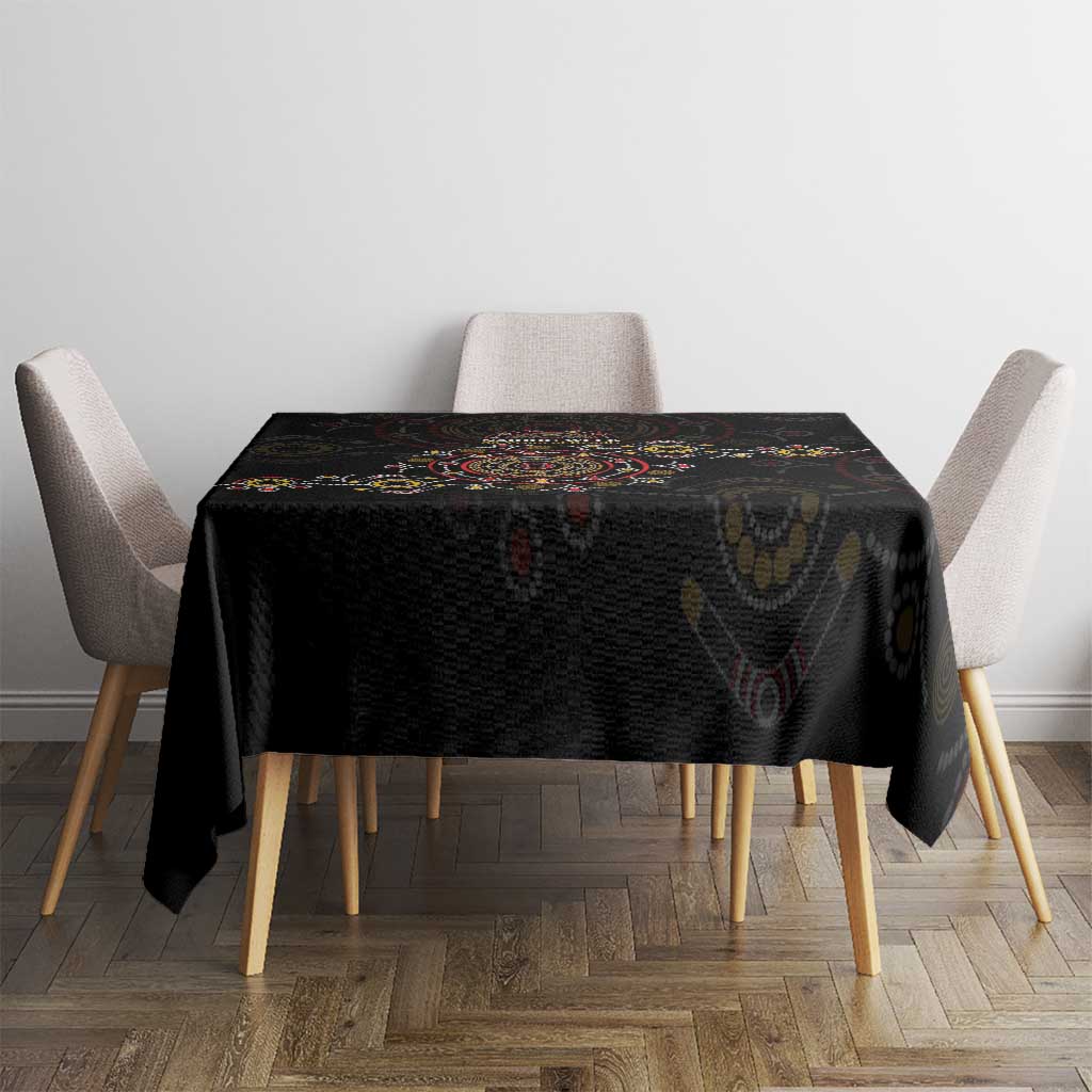 NAIDOC Deadly 50 Years Tablecloth Aboriginal Black Gold Boomerang Art