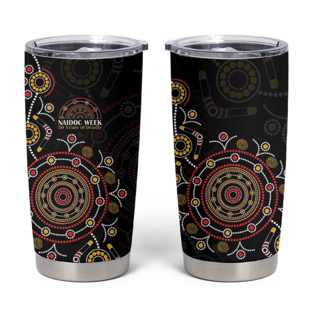 NAIDOC Deadly 50 Years Tumbler Cup Aboriginal Black Gold Boomerang Art