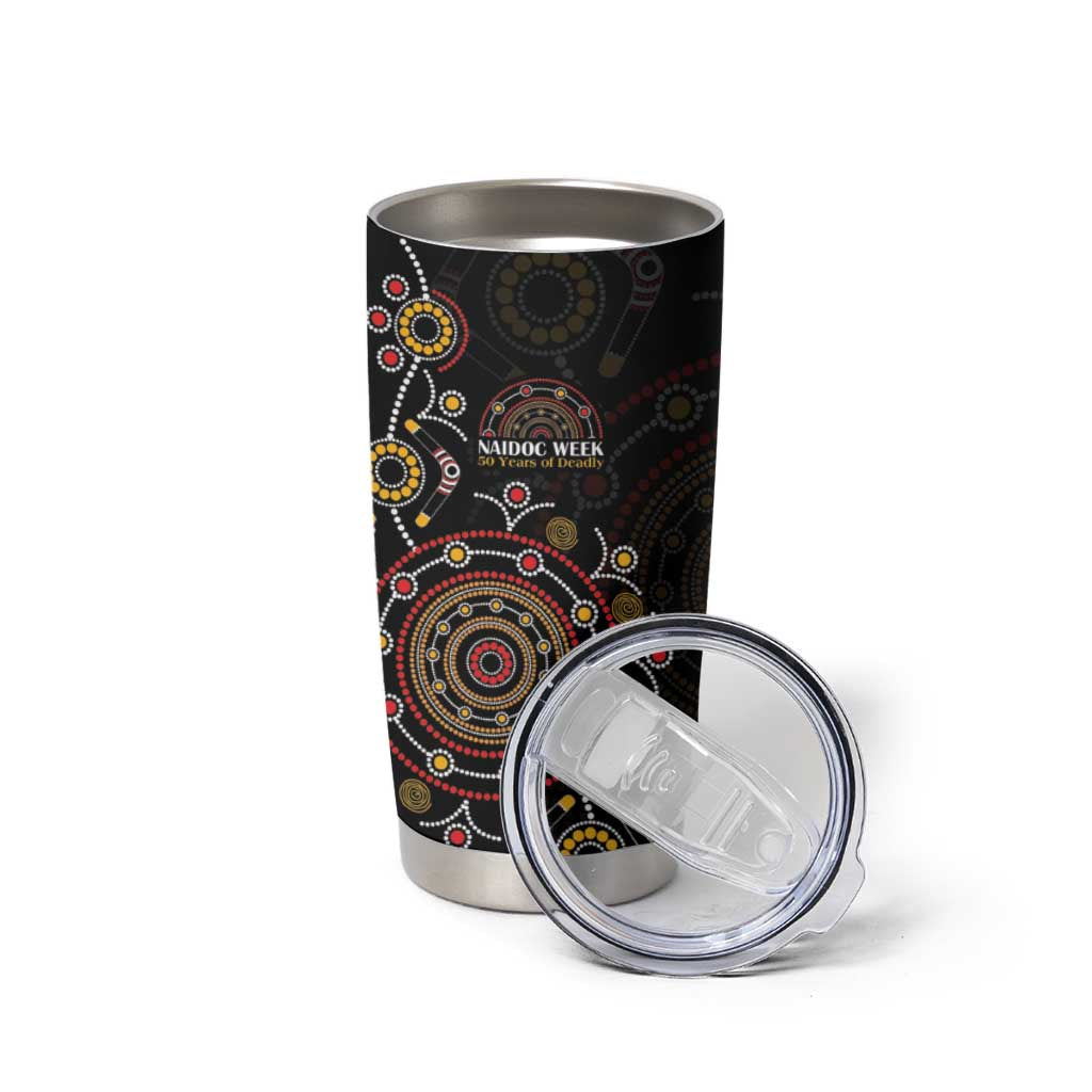 NAIDOC Deadly 50 Years Tumbler Cup Aboriginal Black Gold Boomerang Art