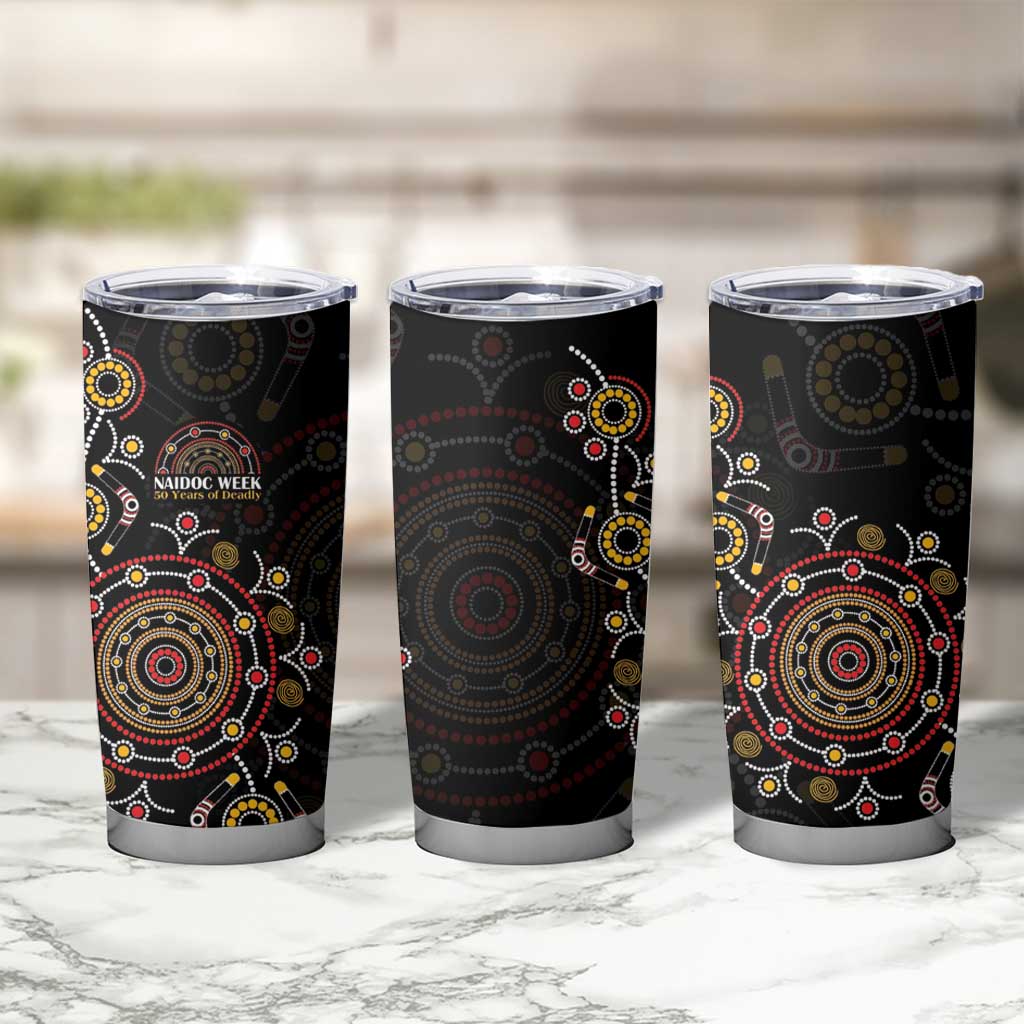 NAIDOC Deadly 50 Years Tumbler Cup Aboriginal Black Gold Boomerang Art