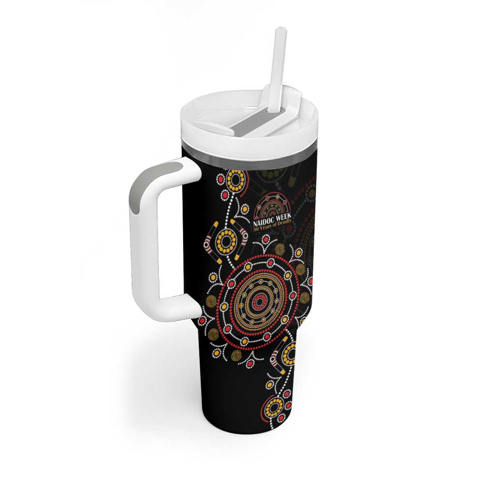 NAIDOC Deadly 50 Years Tumbler With Handle Aboriginal Black Gold Boomerang Art