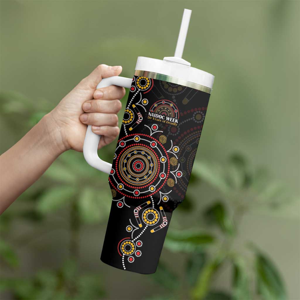 NAIDOC Deadly 50 Years Tumbler With Handle Aboriginal Black Gold Boomerang Art