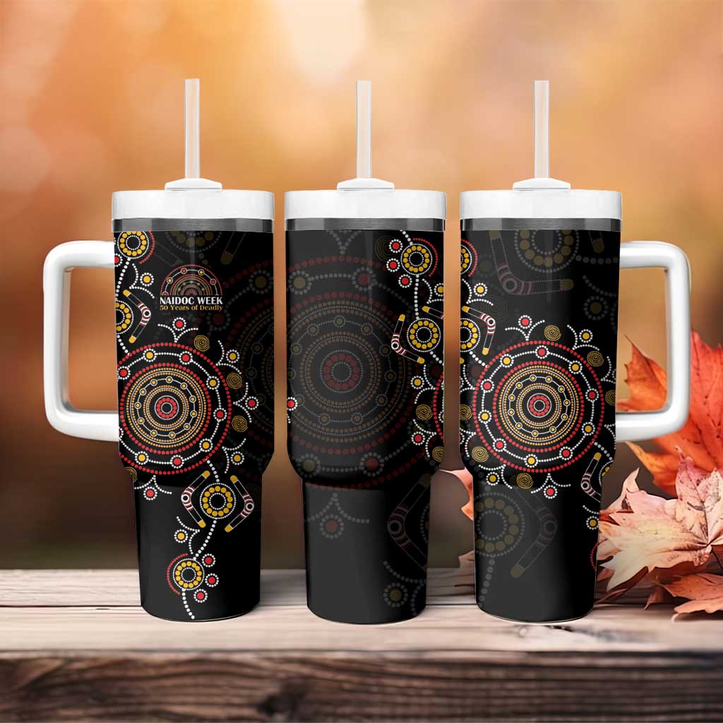 NAIDOC Deadly 50 Years Tumbler With Handle Aboriginal Black Gold Boomerang Art