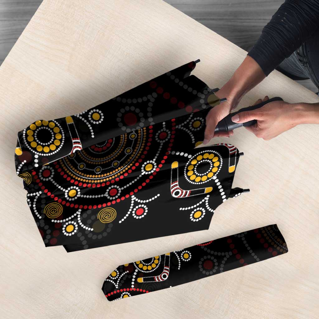 NAIDOC Deadly 50 Years Umbrella Aboriginal Black Gold Boomerang Art