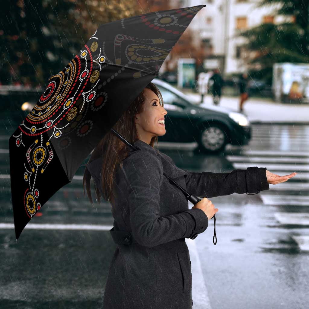 NAIDOC Deadly 50 Years Umbrella Aboriginal Black Gold Boomerang Art