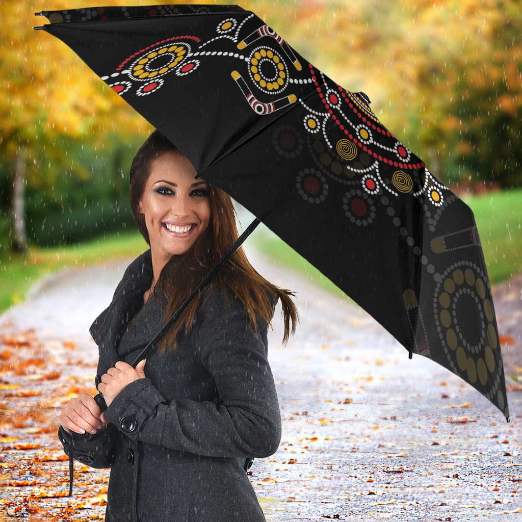 NAIDOC Deadly 50 Years Umbrella Aboriginal Black Gold Boomerang Art