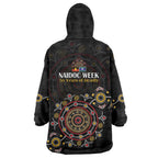 NAIDOC Deadly 50 Years Wearable Blanket Hoodie Aboriginal Black Gold Boomerang Art