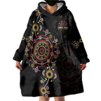 NAIDOC Deadly 50 Years Wearable Blanket Hoodie Aboriginal Black Gold Boomerang Art