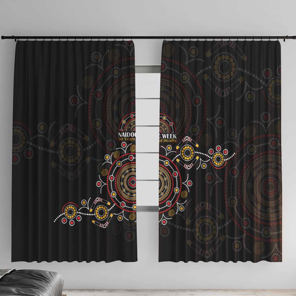 NAIDOC Deadly 50 Years Window Curtain Aboriginal Black Gold Boomerang Art