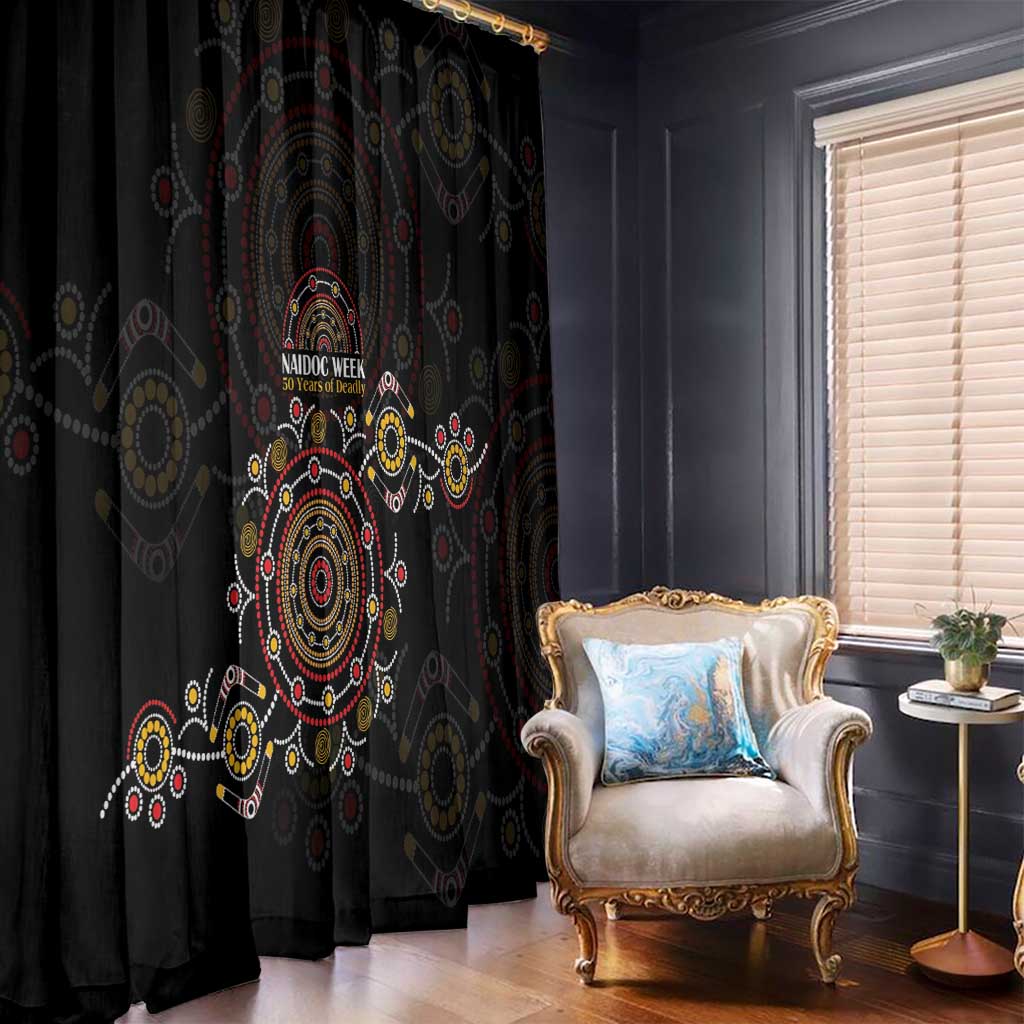 NAIDOC Deadly 50 Years Window Curtain Aboriginal Black Gold Boomerang Art