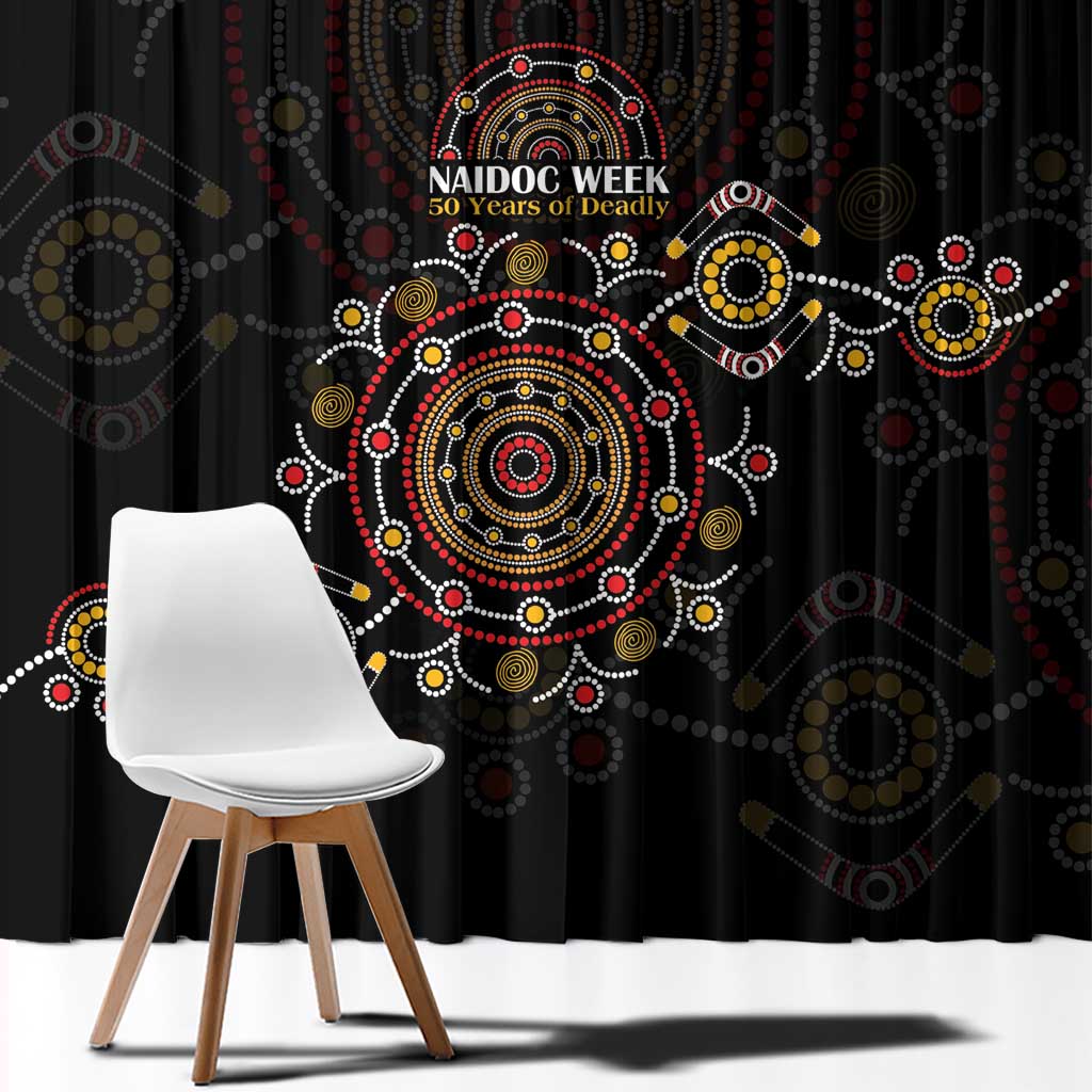 NAIDOC Deadly 50 Years Window Curtain Aboriginal Black Gold Boomerang Art