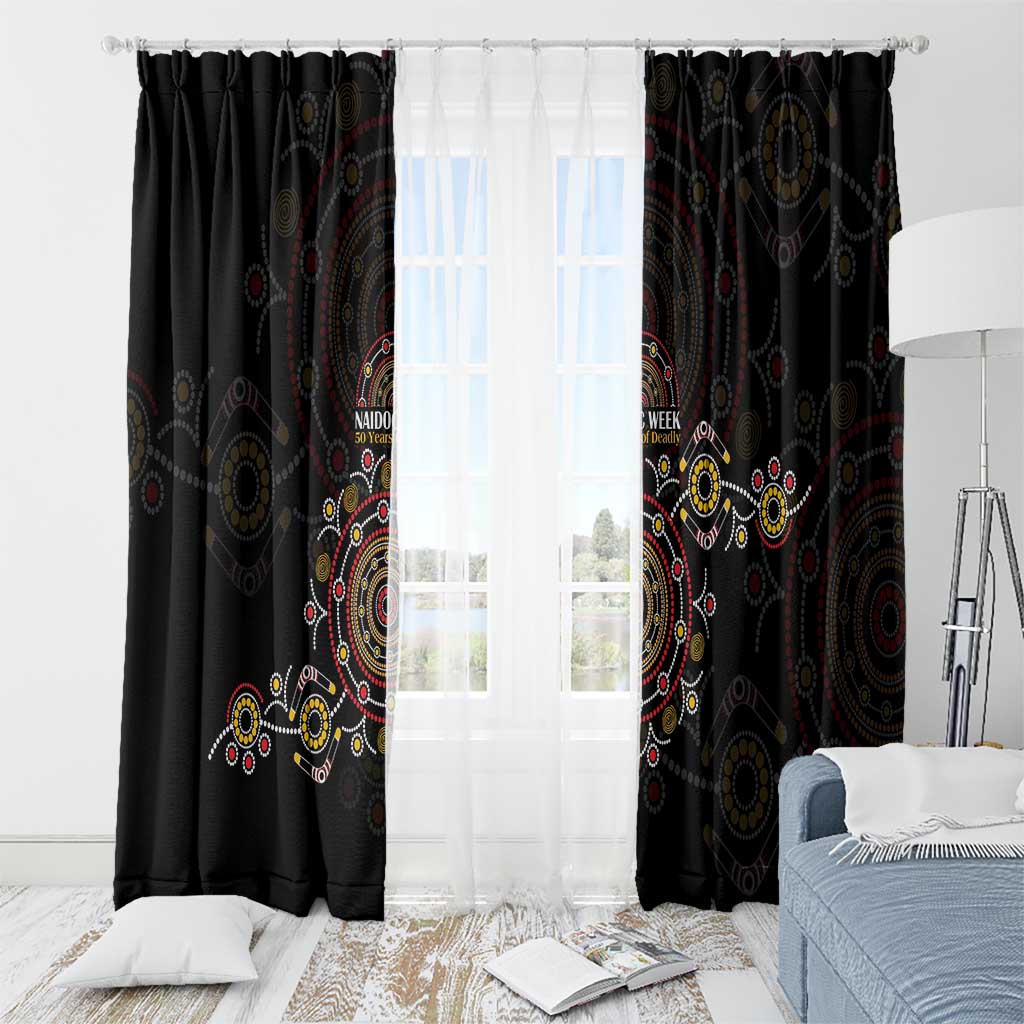 NAIDOC Deadly 50 Years Window Curtain Aboriginal Black Gold Boomerang Art