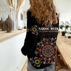 NAIDOC Deadly 50 Years Women Casual Shirt Aboriginal Black Gold Boomerang Art