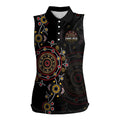 NAIDOC Deadly 50 Years Women Sleeveless Polo Shirt Aboriginal Black Gold Boomerang Art