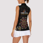 NAIDOC Deadly 50 Years Women Sleeveless Polo Shirt Aboriginal Black Gold Boomerang Art