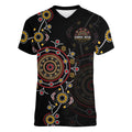 NAIDOC Deadly 50 Years Women V-Neck T-Shirt Aboriginal Black Gold Boomerang Art