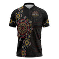 NAIDOC Deadly 50 Years Zipper Polo Shirt Aboriginal Black Gold Boomerang Art