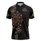 NAIDOC Deadly 50 Years Zipper Polo Shirt Aboriginal Black Gold Boomerang Art