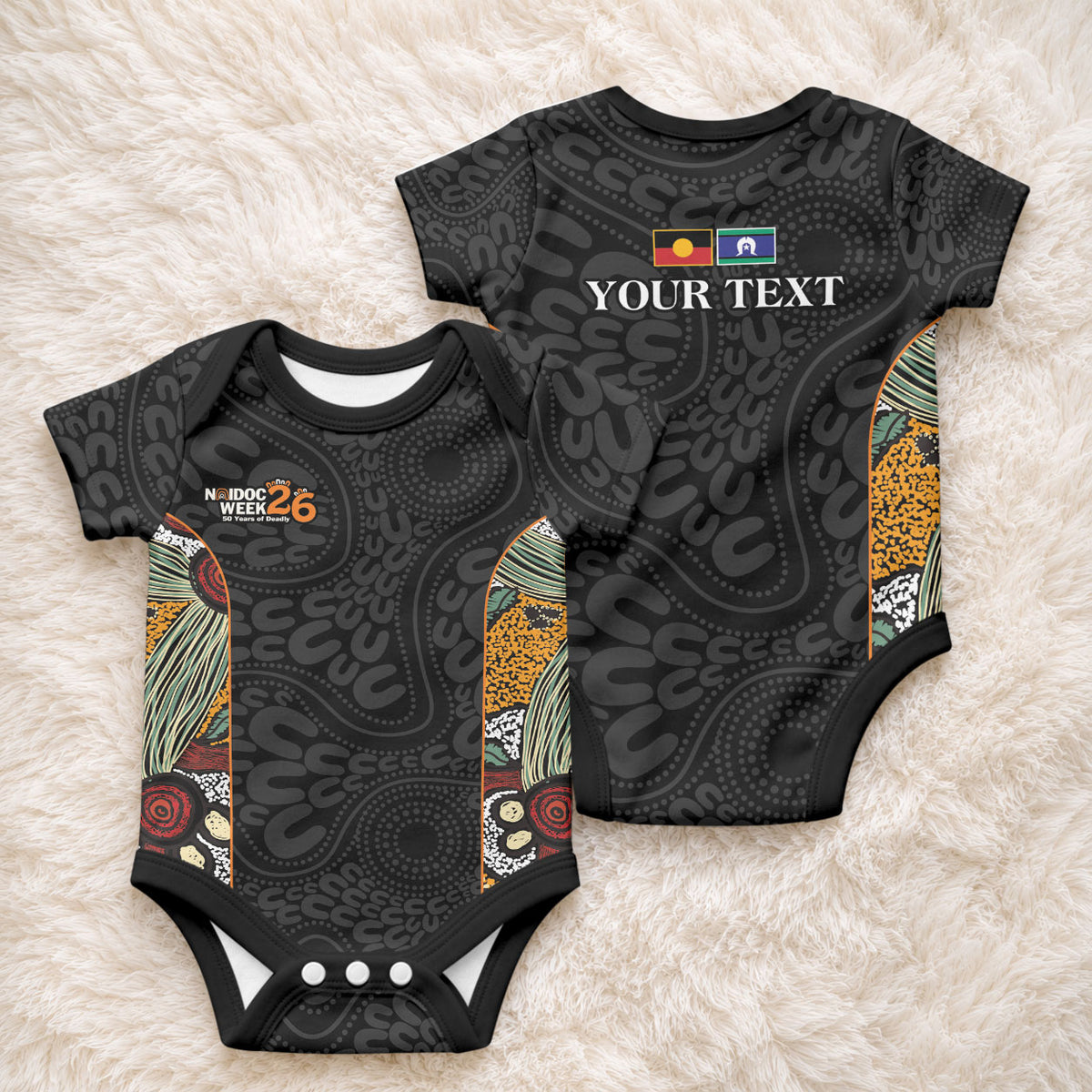 Personalised NAIDOC Deadly 50 Years Baby Onesie Minimalist Aboriginal Art