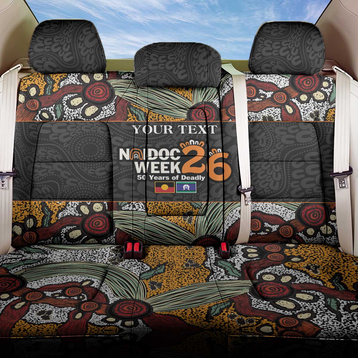 Personalised NAIDOC Deadly 50 Years Back Car Seat Cover Minimalist Aboriginal Art