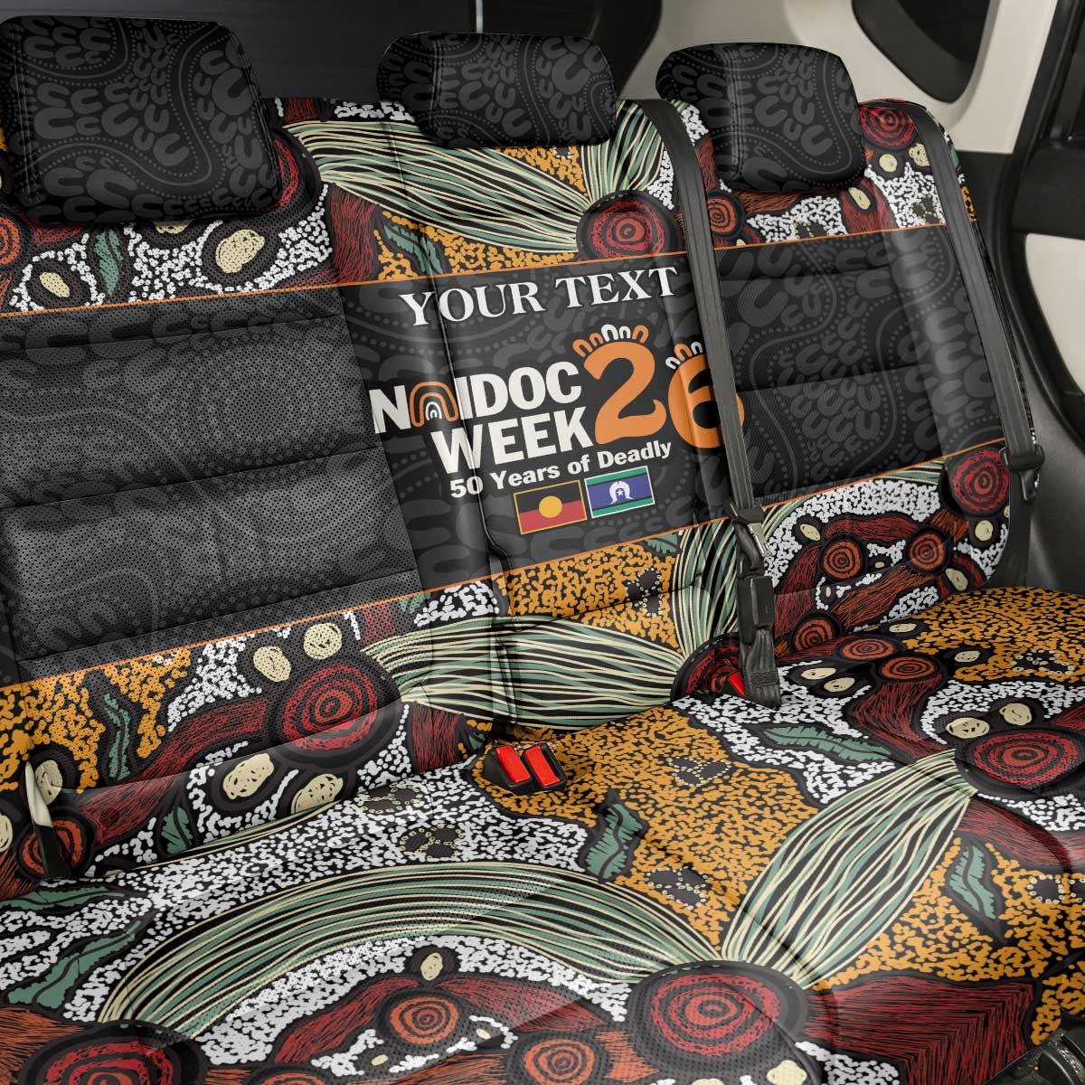 Personalised NAIDOC Deadly 50 Years Back Car Seat Cover Minimalist Aboriginal Art
