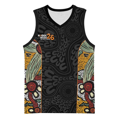 Personalised NAIDOC Deadly 50 Years Basketball Jersey Minimalist Aboriginal Art
