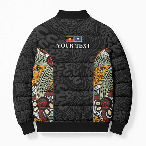 Personalised NAIDOC Deadly 50 Years Bomber Puffer Jacket Minimalist Aboriginal Art