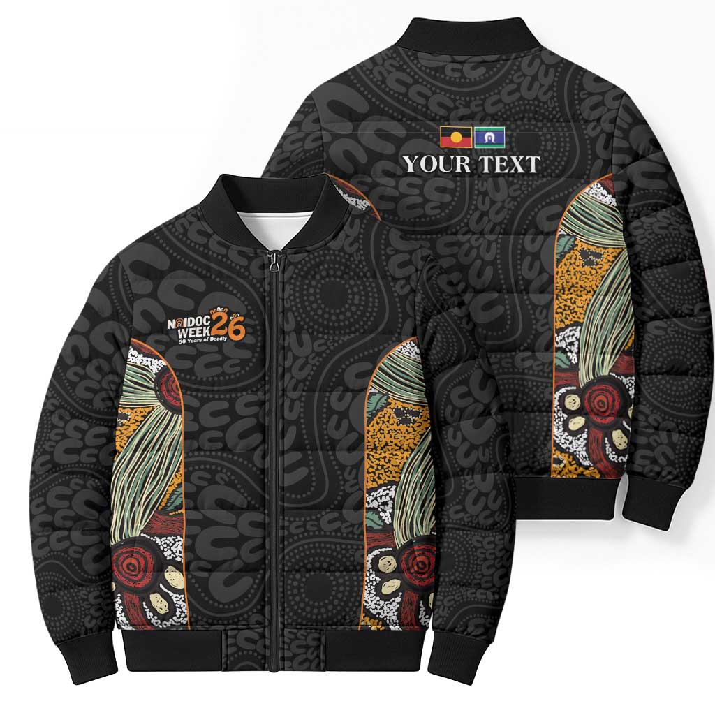 Personalised NAIDOC Deadly 50 Years Bomber Puffer Jacket Minimalist Aboriginal Art