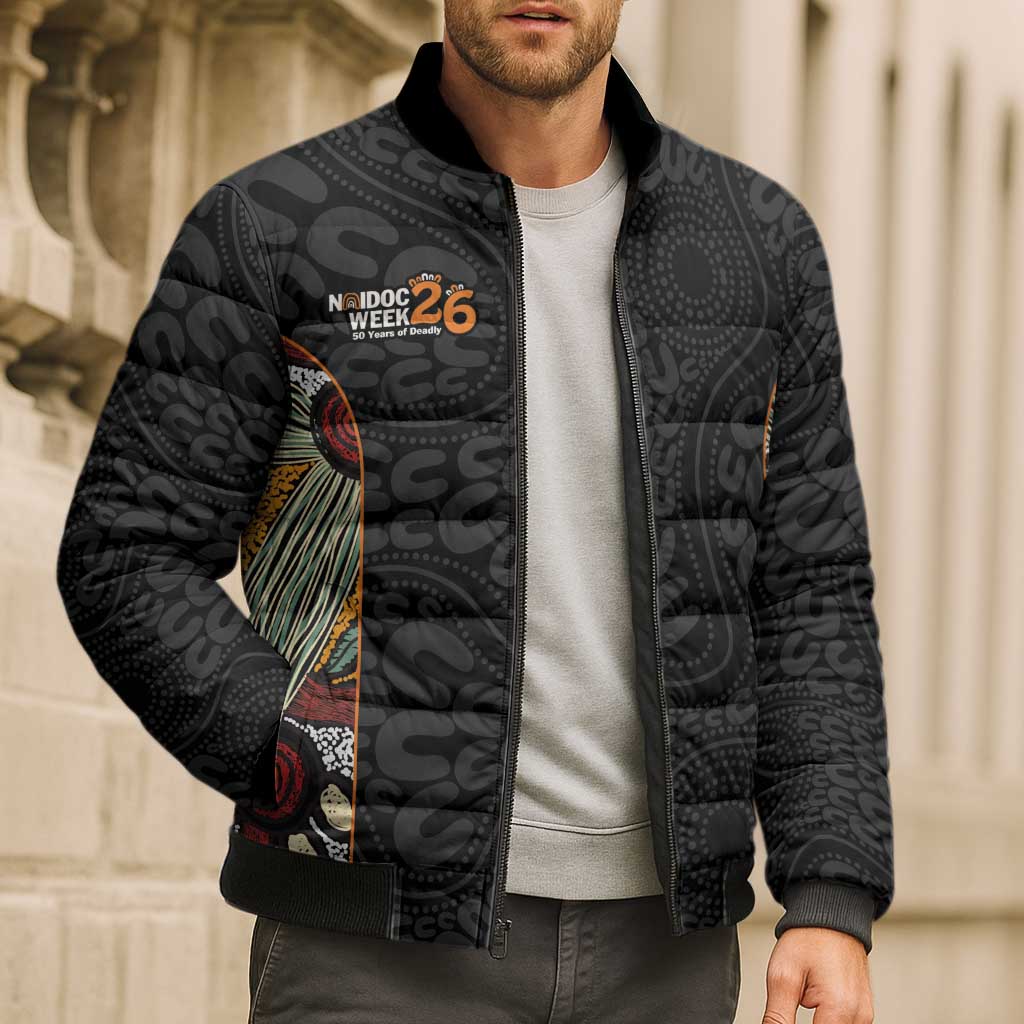 Personalised NAIDOC Deadly 50 Years Bomber Puffer Jacket Minimalist Aboriginal Art