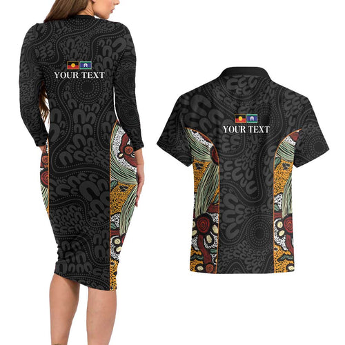Personalised NAIDOC Deadly 50 Years Couples Matching Long Sleeve Bodycon Dress and Hawaiian Shirt Minimalist Aboriginal Art