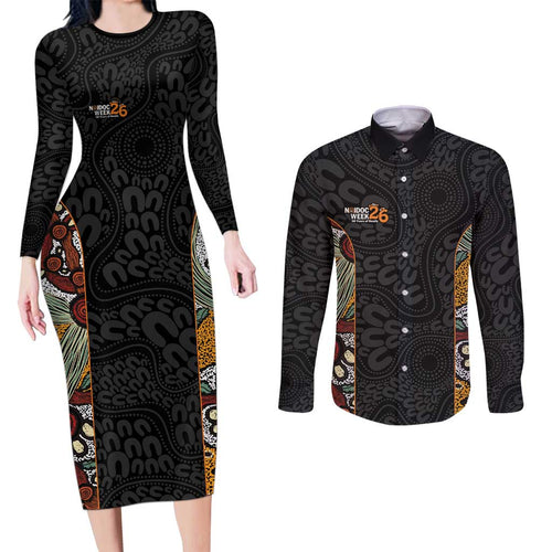 Personalised NAIDOC Deadly 50 Years Couples Matching Long Sleeve Bodycon Dress and Long Sleeve Button Shirt Minimalist Aboriginal Art
