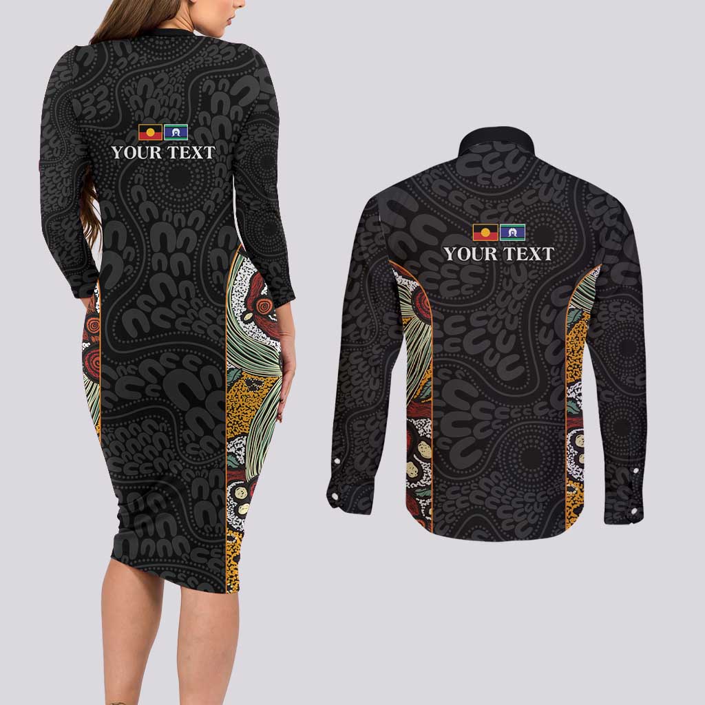 Personalised NAIDOC Deadly 50 Years Couples Matching Long Sleeve Bodycon Dress and Long Sleeve Button Shirt Minimalist Aboriginal Art