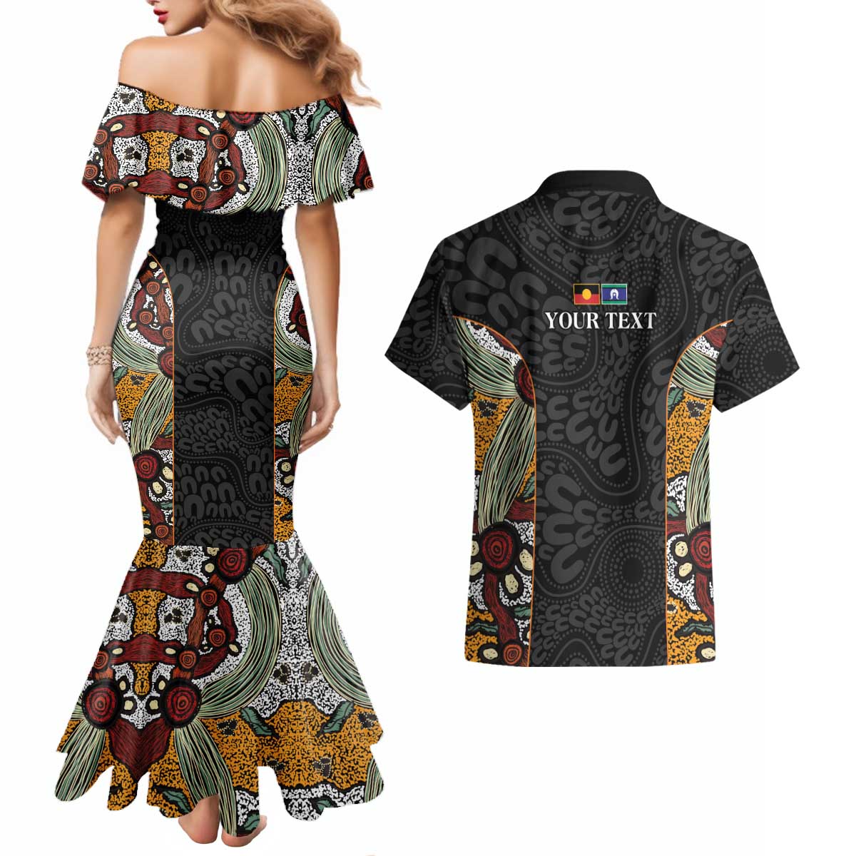 Personalised NAIDOC Deadly 50 Years Couples Matching Mermaid Dress and Hawaiian Shirt Minimalist Aboriginal Art