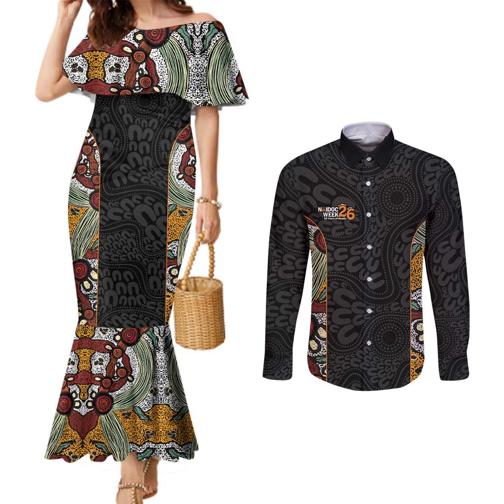 Personalised NAIDOC Deadly 50 Years Couples Matching Mermaid Dress and Long Sleeve Button Shirt Minimalist Aboriginal Art