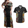 Personalised NAIDOC Deadly 50 Years Couples Matching Off Shoulder Maxi Dress and Hawaiian Shirt Minimalist Aboriginal Art