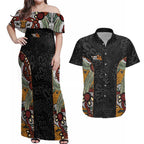 Personalised NAIDOC Deadly 50 Years Couples Matching Off Shoulder Maxi Dress and Hawaiian Shirt Minimalist Aboriginal Art