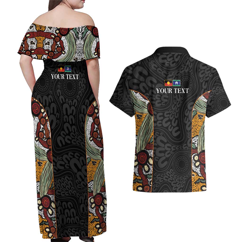 Personalised NAIDOC Deadly 50 Years Couples Matching Off Shoulder Maxi Dress and Hawaiian Shirt Minimalist Aboriginal Art