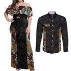 Personalised NAIDOC Deadly 50 Years Couples Matching Off Shoulder Maxi Dress and Long Sleeve Button Shirt Minimalist Aboriginal Art