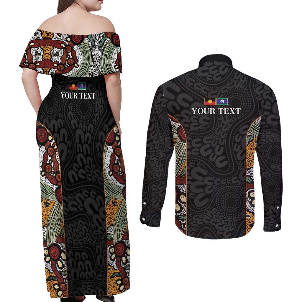 Personalised NAIDOC Deadly 50 Years Couples Matching Off Shoulder Maxi Dress and Long Sleeve Button Shirt Minimalist Aboriginal Art