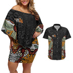 Personalised NAIDOC Deadly 50 Years Couples Matching Off Shoulder Short Dress and Hawaiian Shirt Minimalist Aboriginal Art
