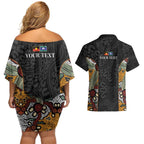 Personalised NAIDOC Deadly 50 Years Couples Matching Off Shoulder Short Dress and Hawaiian Shirt Minimalist Aboriginal Art