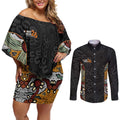 Personalised NAIDOC Deadly 50 Years Couples Matching Off Shoulder Short Dress and Long Sleeve Button Shirt Minimalist Aboriginal Art