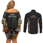 Personalised NAIDOC Deadly 50 Years Couples Matching Off Shoulder Short Dress and Long Sleeve Button Shirt Minimalist Aboriginal Art