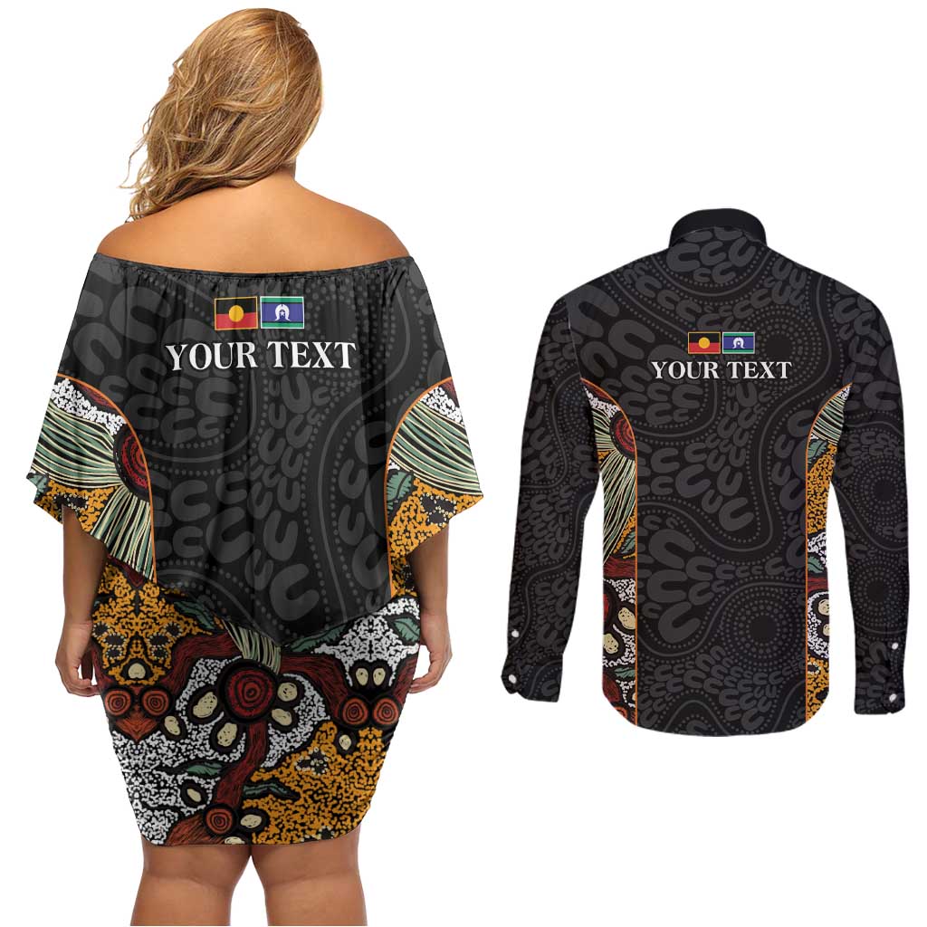 Personalised NAIDOC Deadly 50 Years Couples Matching Off Shoulder Short Dress and Long Sleeve Button Shirt Minimalist Aboriginal Art