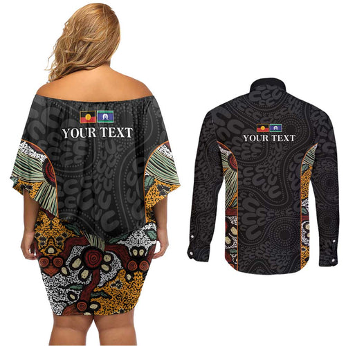 Personalised NAIDOC Deadly 50 Years Couples Matching Off Shoulder Short Dress and Long Sleeve Button Shirt Minimalist Aboriginal Art