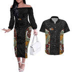 Personalised NAIDOC Deadly 50 Years Couples Matching Off The Shoulder Long Sleeve Dress and Hawaiian Shirt Minimalist Aboriginal Art